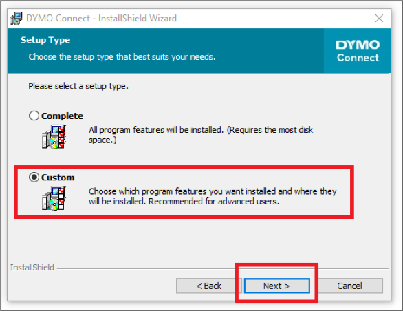 Setup Type screen